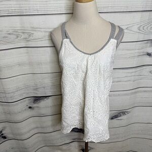 Hem & Thread White and Gray Eyelet Camisole